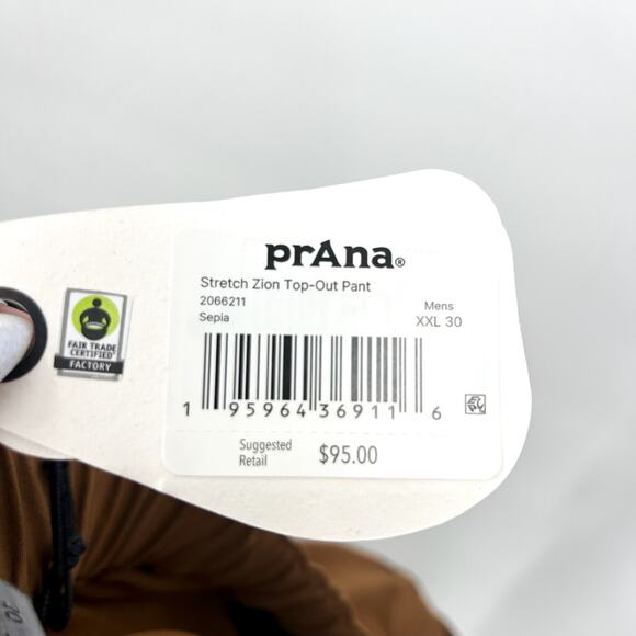 PRANA Men's Stretch Zio Top-Out Pants XXL Brown Sepia Straight Leg Hiking NWT - Picture 12 of 12